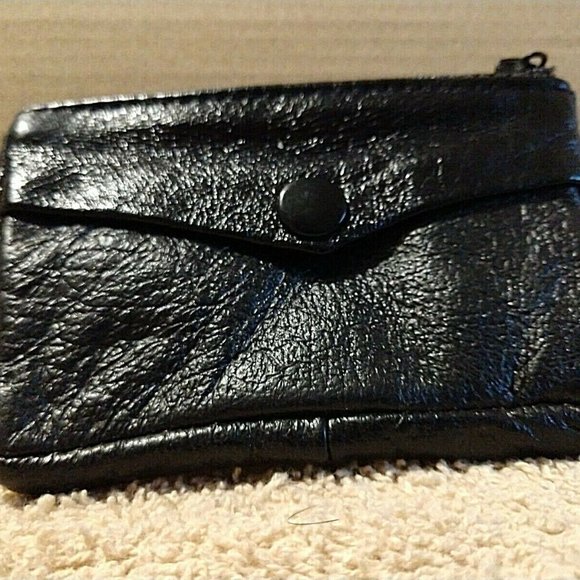 ✅🆕✅GENIUNE BLACK GRAIN LEATHER ZIPPER COIN POUCH/TINY WALLET - Picture 1 of 8